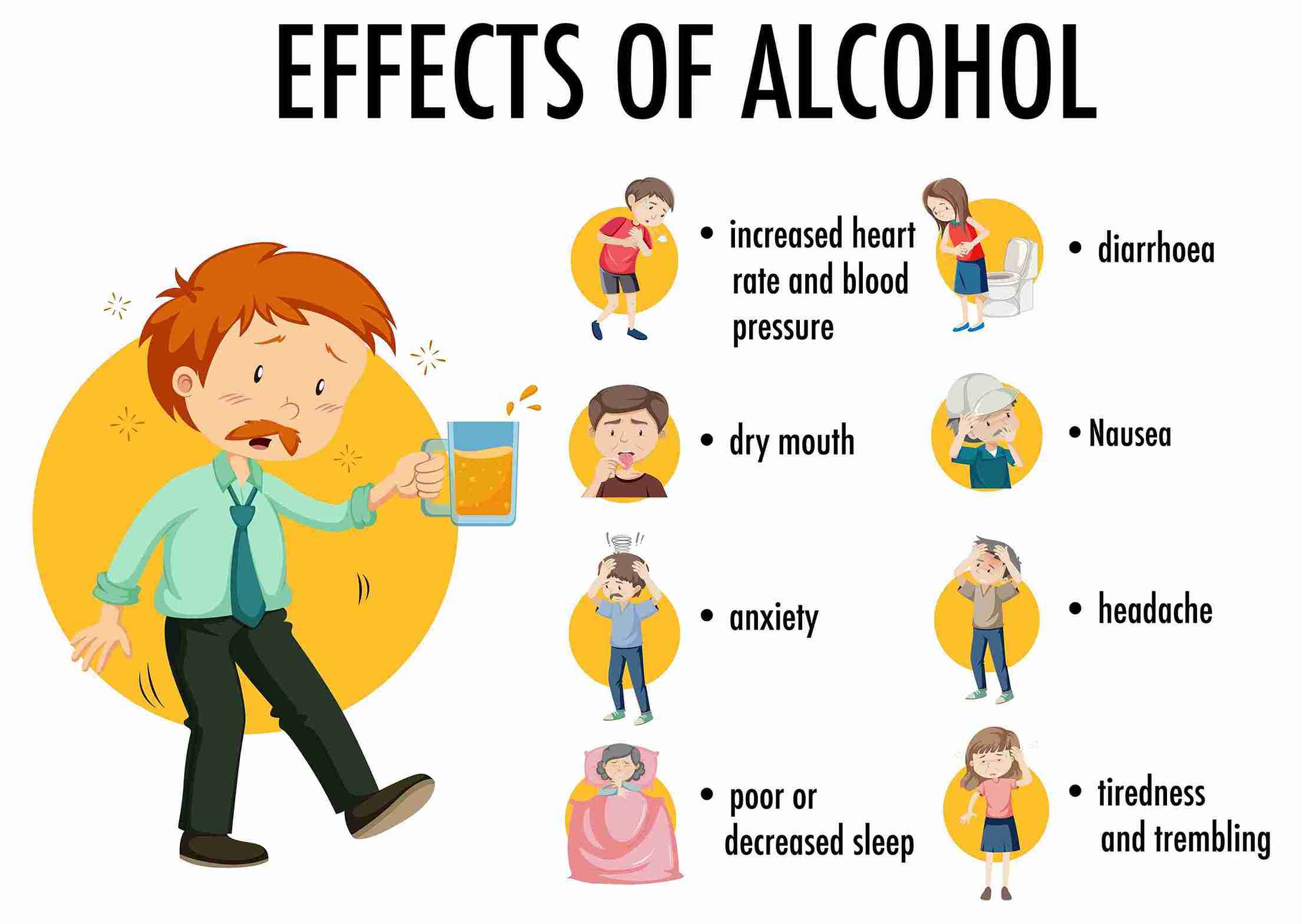 Is Alcohol a Depressant? effects of alcohol on health cartoon grabed a mug of alcohol in hand